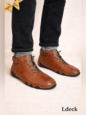 Ldeck Leather Comfort Ankle Boots Brown Walking Shoes Men’s 11 11.5